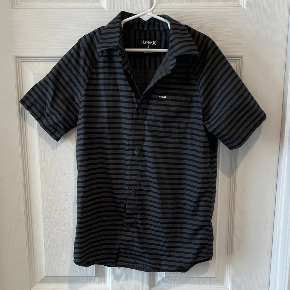 Hurley Kids Black and Gray Striped Button Down Shirt